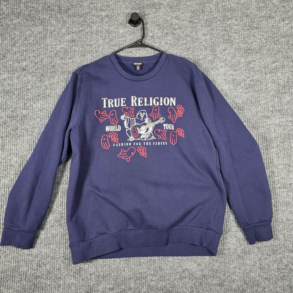 True‎ Religion Buddha Graphic Sweatshirt XL Blue World Tour Crewneck Streetwear